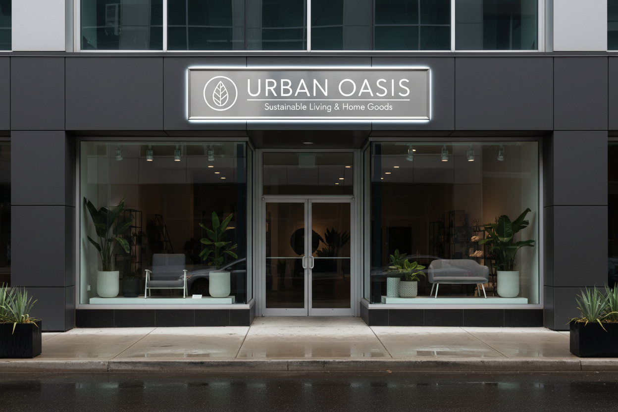 Custom business signage on modern storefront