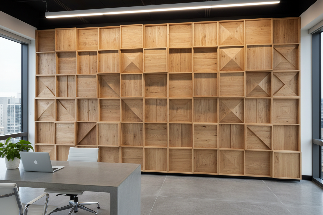 Multiple panels creating feature wall in modern office