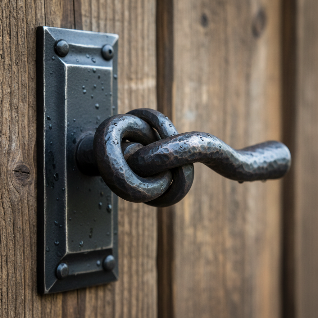Close-up of hand-forged handle and detail craftsmanship