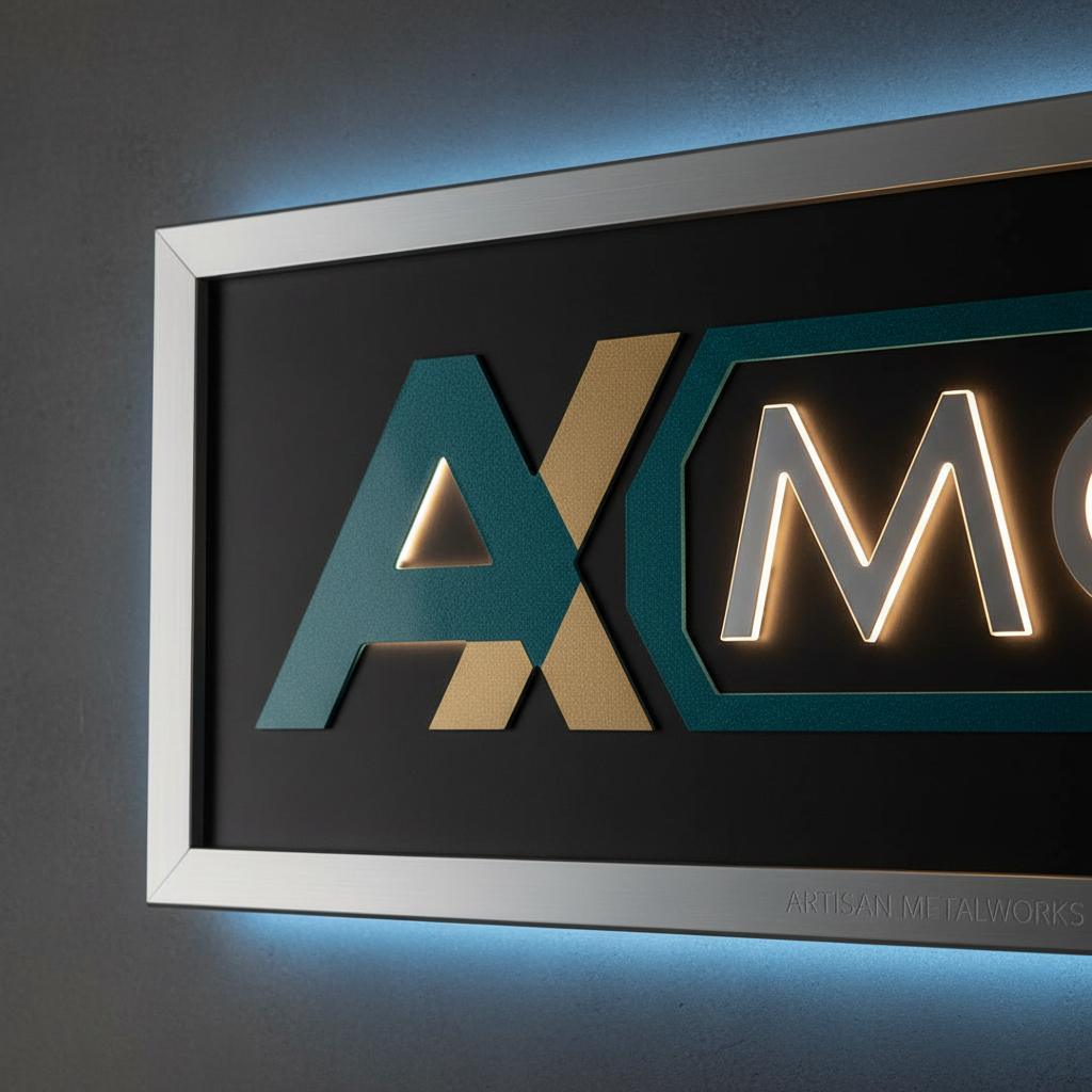 Close-up of signage graphics and LED illumination