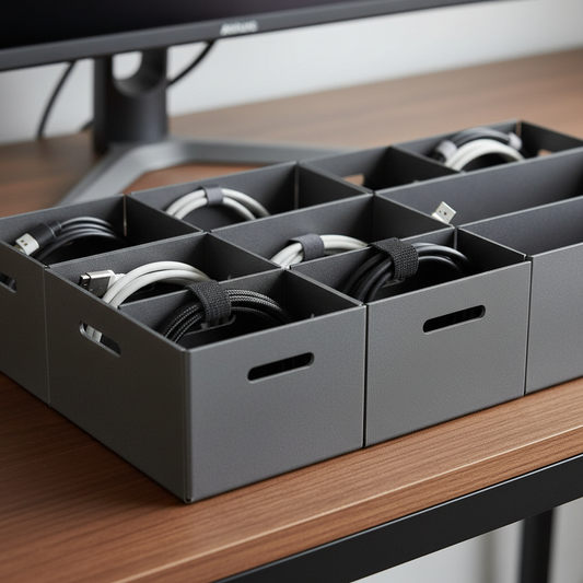 Close-up showing cable management compartments