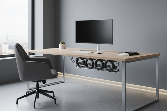 Workspace setup with organized cables