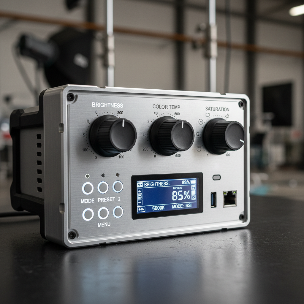 Close-up of LED lighting control panel