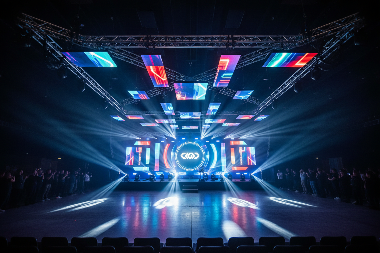 Professional LED lighting system installed in event venue