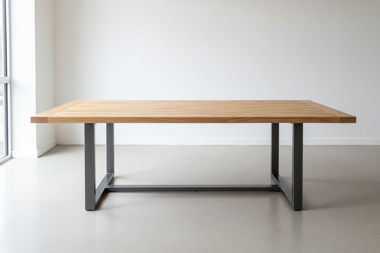 Reclaimed wood table with natural light oak finish